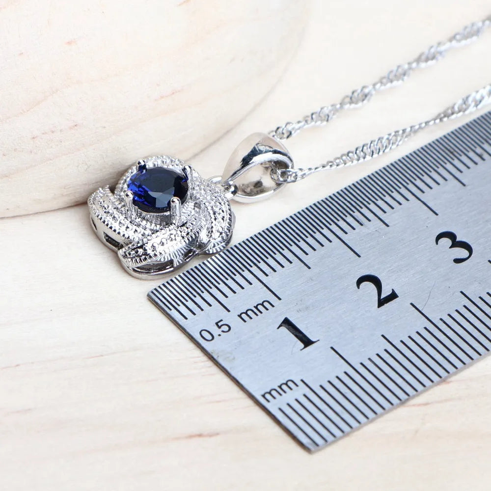 Blue Zirconia Women Jewelry Sets 925 Sterling Silver Wedding Bridal Costume Jewellery Earrings Rings Bracelets Pendant Necklace