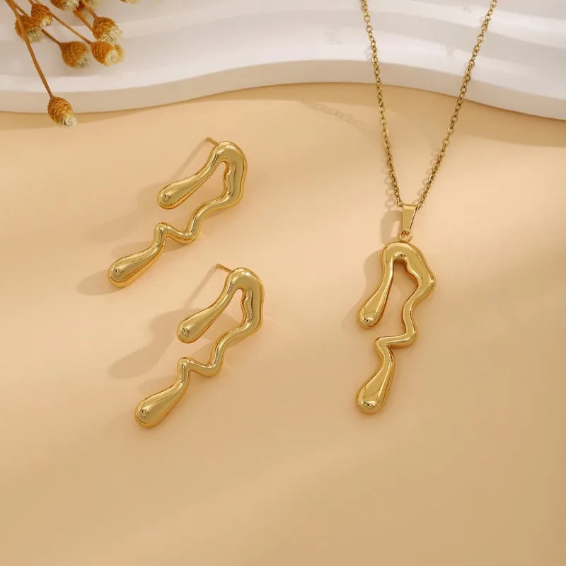 Fashion Alloy Jewellery Sets for Women Exquisite Irregular Luxury Creative Polygonal Geometry Flower Love Earrings Necklace Set