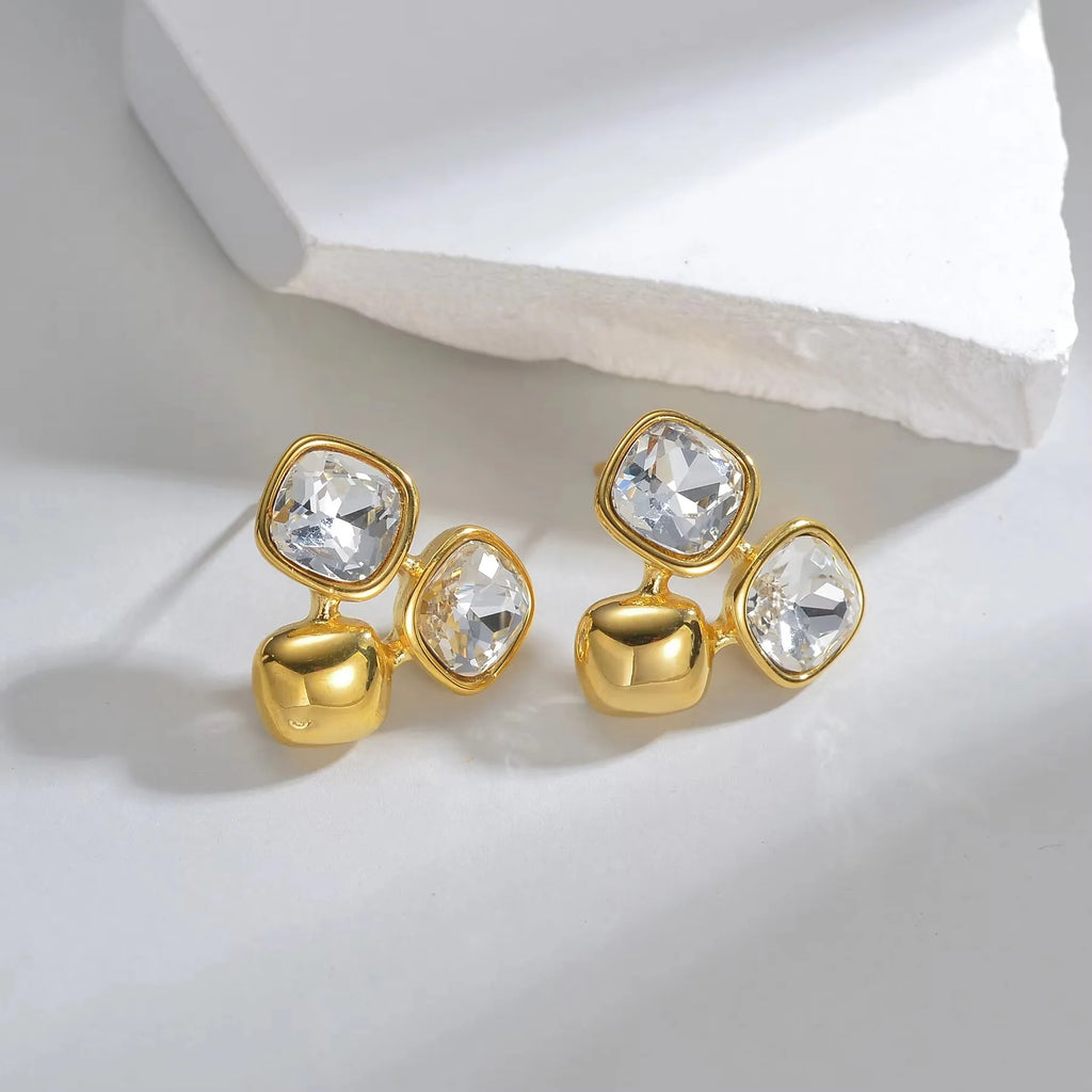 Trendy Fashion Stainless Steel Round Natural Stone Stud Earrings Necklace For Women Choker Jewelry Set Valentine's Day Gifts