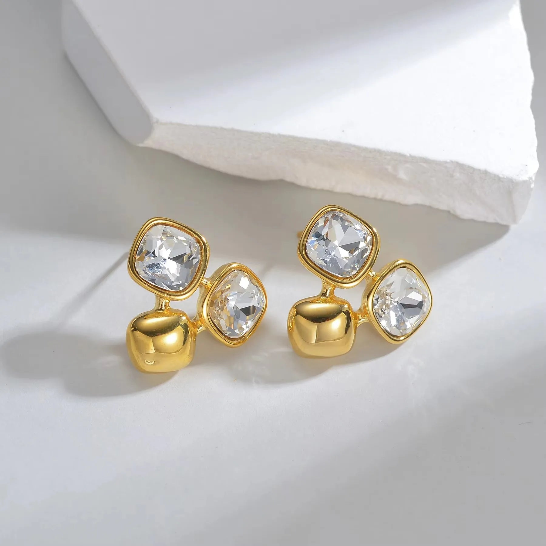 Trendy Fashion Stainless Steel Round Natural Stone Stud Earrings Necklace For Women Choker Jewelry Set Valentine's Day Gifts