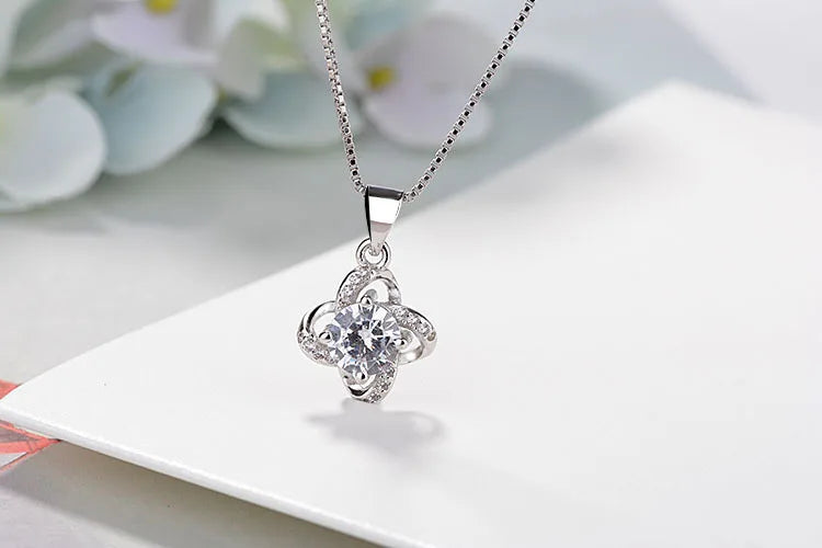 New Bridal Jewelry Sets 925 Sterling Silver Long Statement Clover Choker Necklaces Zirconia Earrings for Women Gift