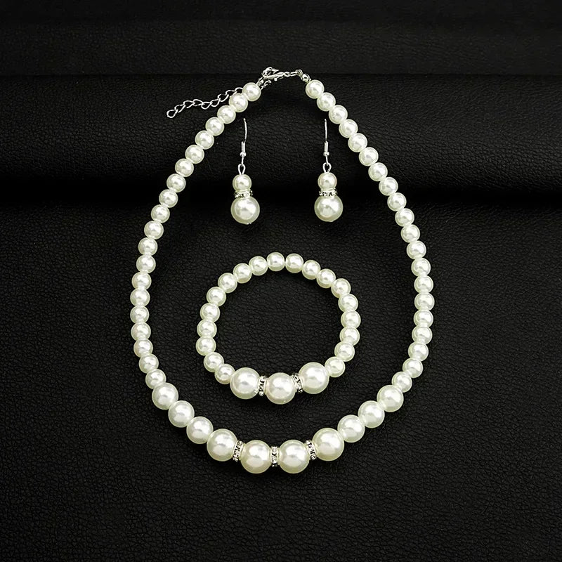 4 PCS Irregular Pearls Jewelry Set Korean Pearl Pendant Choker Stud Earring Rings for Women Classic Bracelet Wedding Jewelry