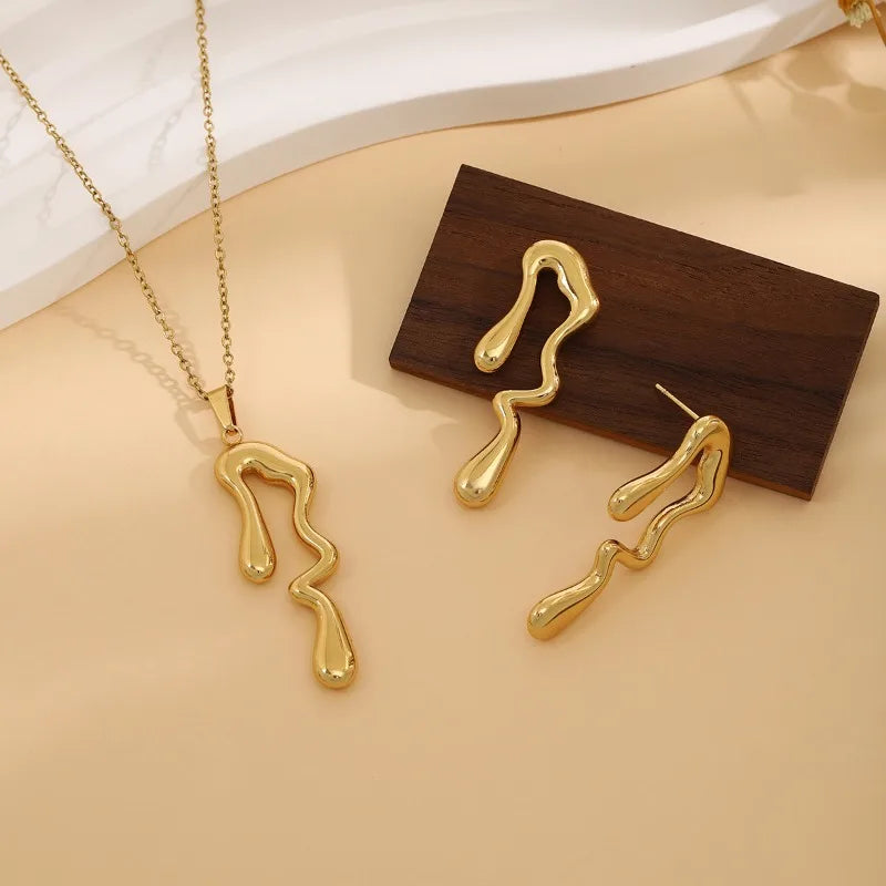 Fashion Alloy Jewellery Sets for Women Exquisite Irregular Luxury Creative Polygonal Geometry Flower Love Earrings Necklace Set