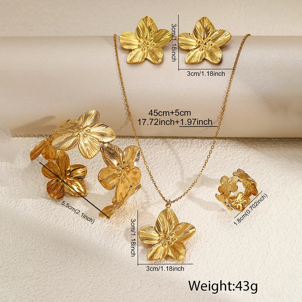 DOTIFI Fashion Stainless Steel Flower Pendant Necklace Earrings Bracelet Ring Jewelry Set Party Jewelry Dressing Aesthetic Gifts