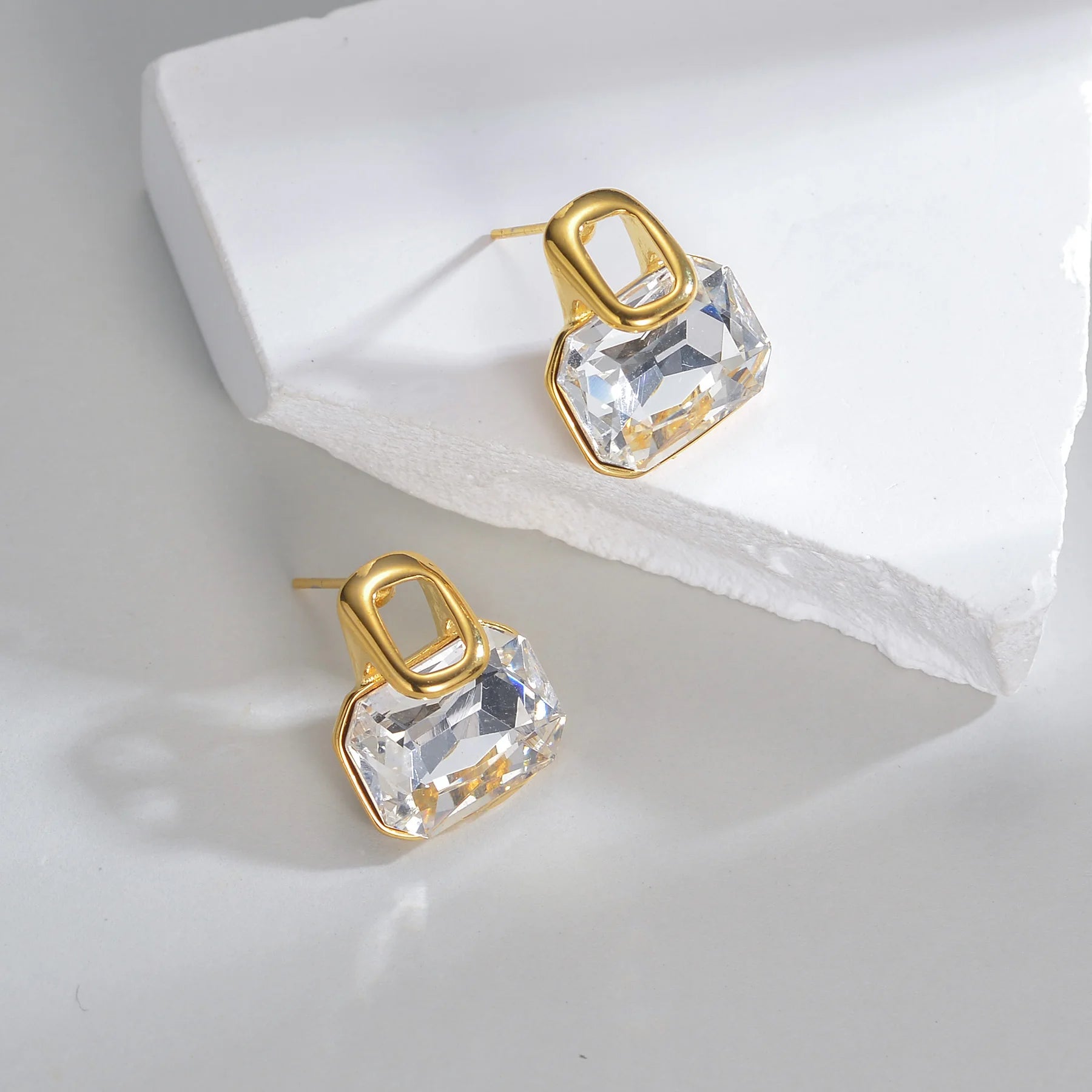 Classic Simple Geometric Zircon Rhinestone Stud Earrings Necklace Stainless Steel For Women Jewelry Set Birthday Gifts