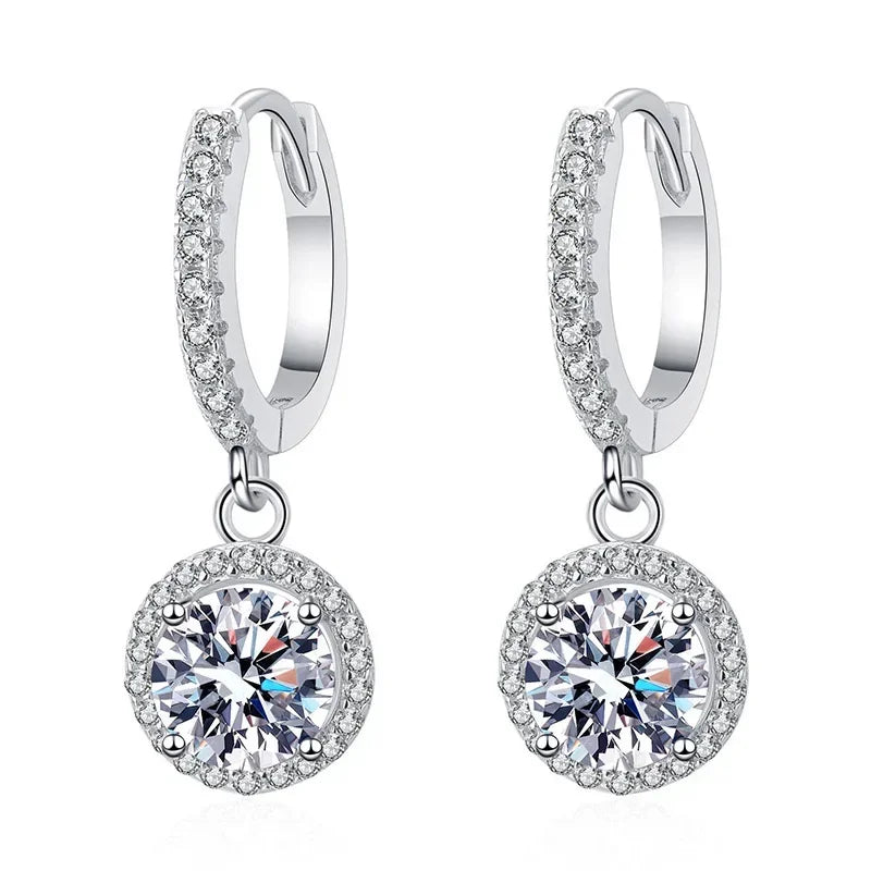 925 Sterling Silver 1 Carat Moissanite Round Earrings for Women Luxury Evening Style