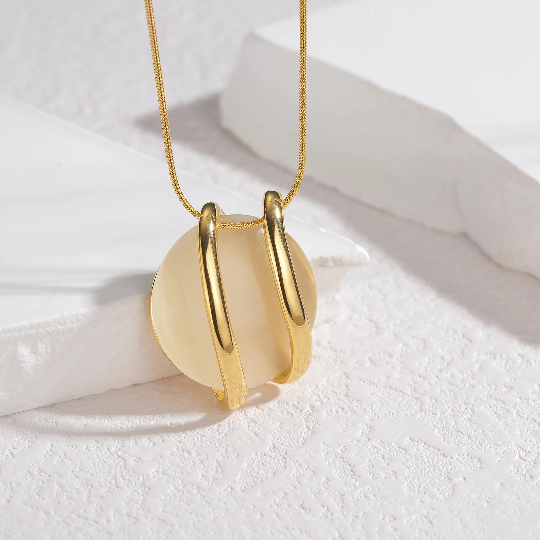 Trendy Fashion Stainless Steel Round Natural Stone Stud Earrings Necklace For Women Choker Jewelry Set Valentine's Day Gifts