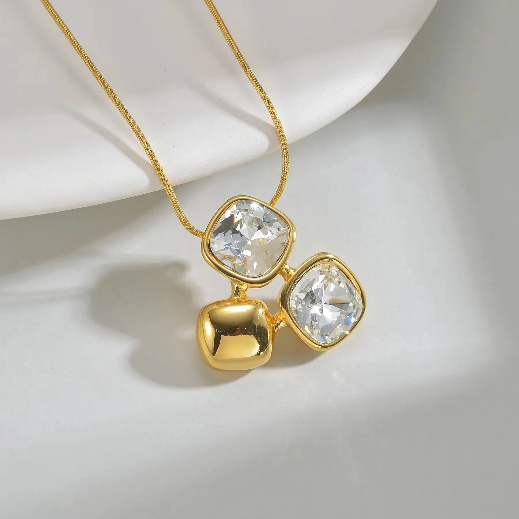 Trendy Fashion Stainless Steel Round Natural Stone Stud Earrings Necklace For Women Choker Jewelry Set Valentine's Day Gifts