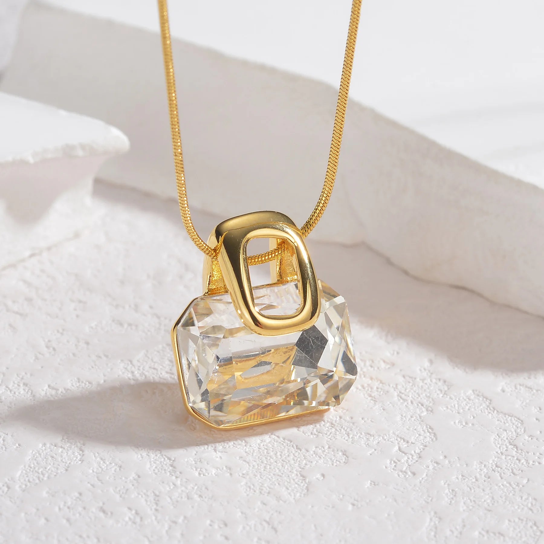 Classic Simple Geometric Zircon Rhinestone Stud Earrings Necklace Stainless Steel For Women Jewelry Set Birthday Gifts