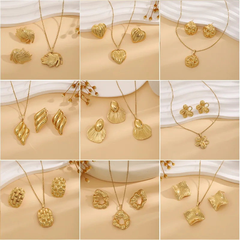 Fashion Alloy Jewellery Sets for Women Exquisite Irregular Luxury Creative Polygonal Geometry Flower Love Earrings Necklace Set