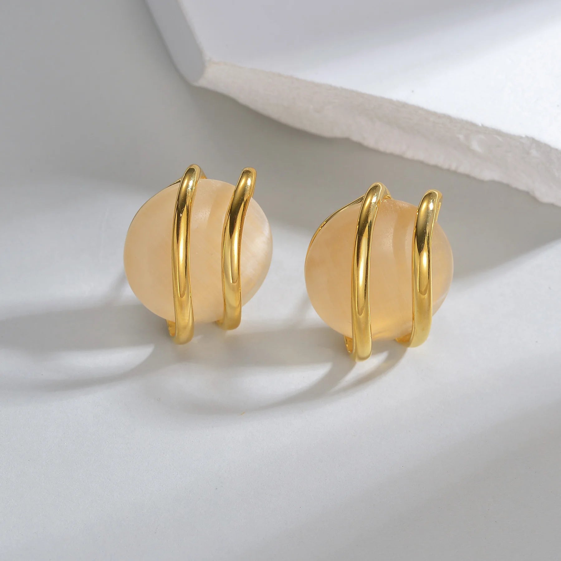 Trendy Fashion Stainless Steel Round Natural Stone Stud Earrings Necklace For Women Choker Jewelry Set Valentine's Day Gifts