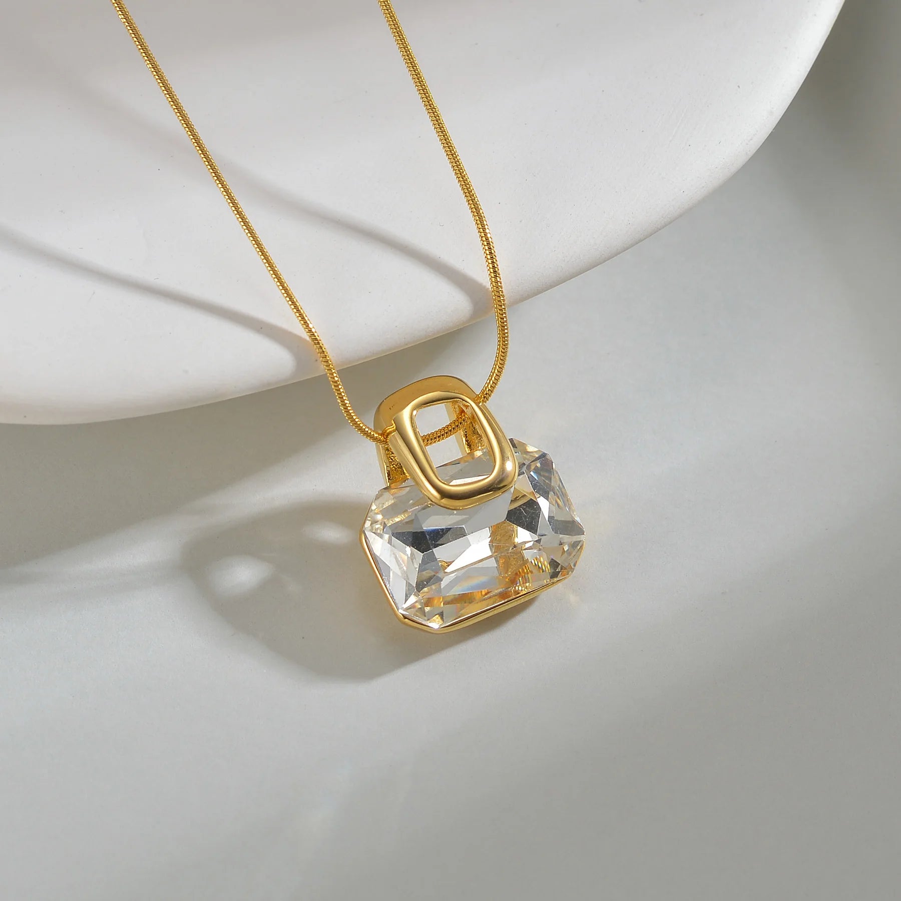 Classic Simple Geometric Zircon Rhinestone Stud Earrings Necklace Stainless Steel For Women Jewelry Set Birthday Gifts