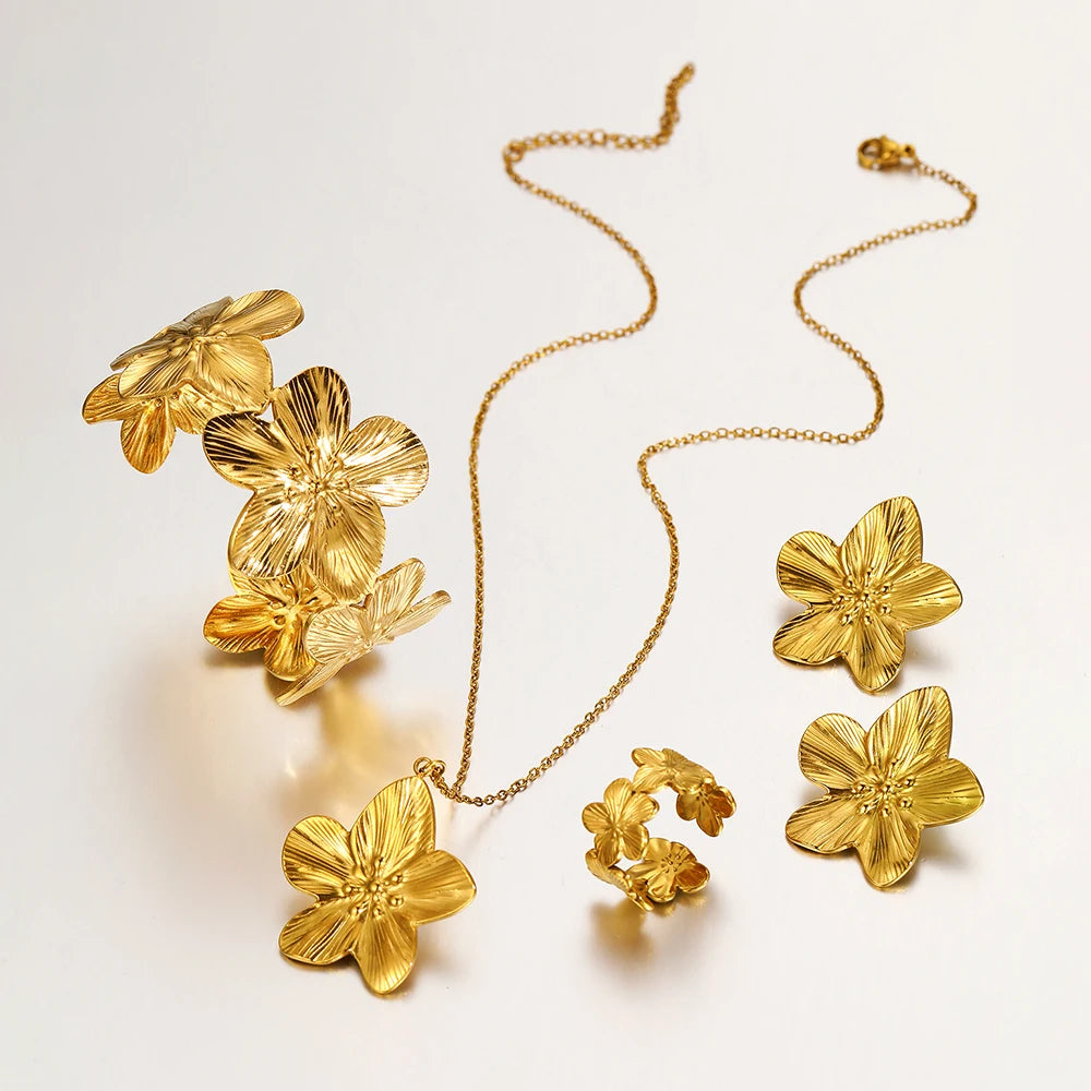 DOTIFI Fashion Stainless Steel Flower Pendant Necklace Earrings Bracelet Ring Jewelry Set Party Jewelry Dressing Aesthetic Gifts