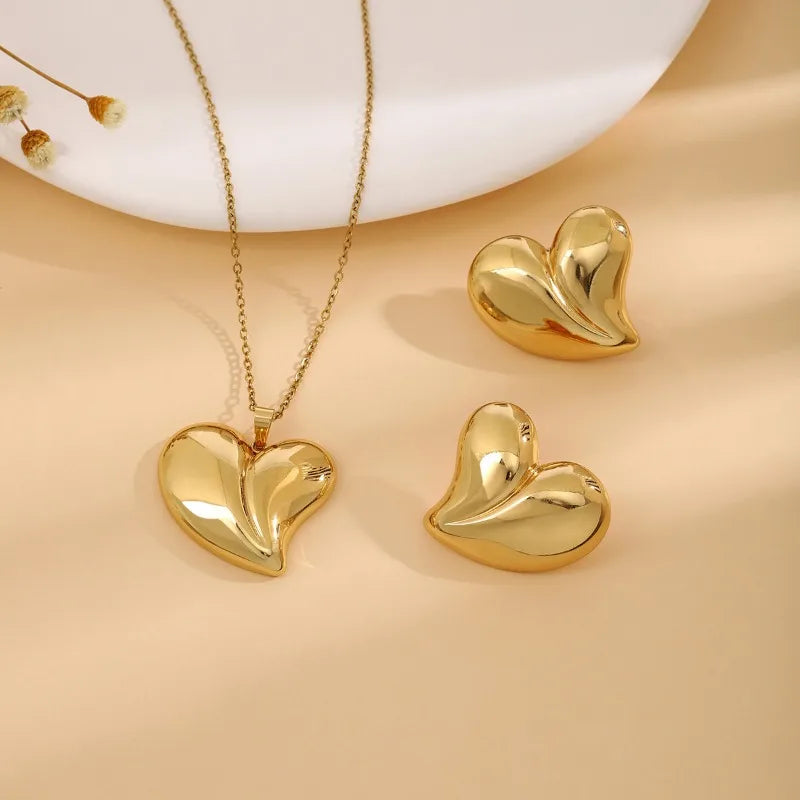 Fashion Alloy Jewellery Sets for Women Exquisite Irregular Luxury Creative Polygonal Geometry Flower Love Earrings Necklace Set